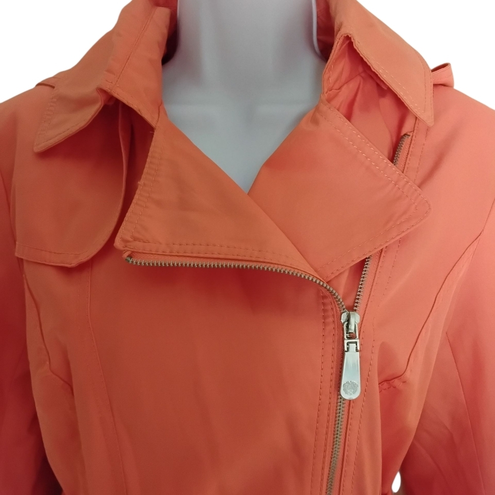 Vince Camuto Women's M Orange Zippers Lined Tie Hood Pockets Trench Coat - Picture 3 of 8